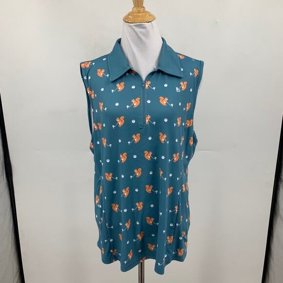 Tipsy Elves Polo Shirt Womens XL Extra Large Squirrel Playing Golf Sleeveless - Picture 2 of 10